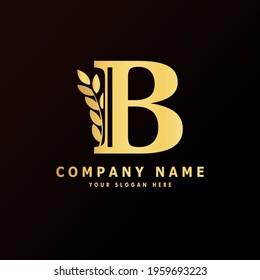 Alphabet capital logo creative design luxury concept with leaf ornament silhouette for initial business identity with hidden letter B