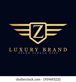 Alphabet capital logo creative design luxury concept with wings ornament silhouette for initial business identity with hidden letter Z