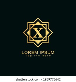 Alphabet capital logo creative design luxury concept with arabic ornament silhouette for initial business identity with hidden letter X