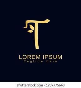 Alphabet capital logo creative design luxury concept with leaf ornament silhouette for initial business identity with hidden letter T