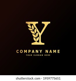 Alphabet capital logo creative design luxury concept with leaf ornament silhouette for initial business identity with hidden letter Y