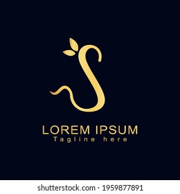 Alphabet capital logo creative design luxury concept with leaf ornament silhouette for initial business identity with hidden letter S