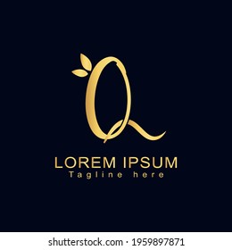 Alphabet capital logo creative design luxury concept with leaf ornament silhouette for initial business identity with hidden letter Q