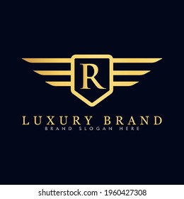 Alphabet capital logo creative design luxury concept with wings ornament silhouette for initial business identity with hidden letter R