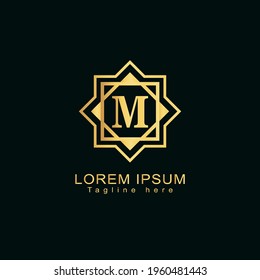 Alphabet capital logo creative design luxury concept with arabic ornament silhouette for initial business identity with hidden letter M