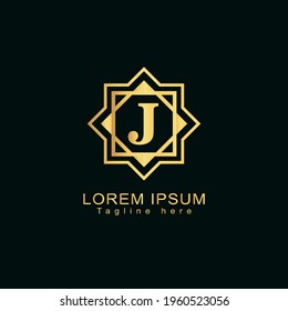 Alphabet capital logo creative design luxury concept with arabic ornament silhouette for initial business identity with hidden letter J