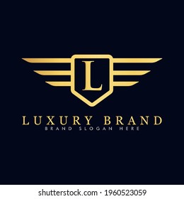 Alphabet capital logo creative design luxury concept with wings ornament silhouette for initial business identity with hidden letter L