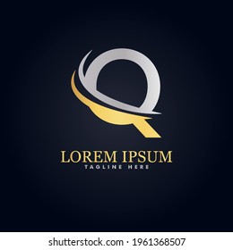 alphabet capital logo. Creative design concept golden and silver color with swoosh, for initial business identity letter Q