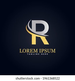 Logo des Alphabets. Creative Design-Konzept goldene und silberne Farbe mit Swoosh, für den ersten Business-Identitätsbrief R