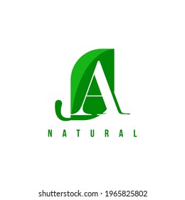 logo de la capital del alfabeto. Concepto de diseño creativo color verde con planta orgánica, logotipo para la carta inicial de identidad empresarial A