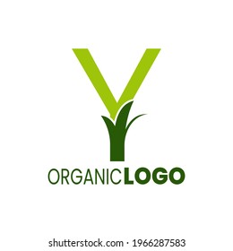 alphabet capital logo. Creative design concept green color with organic plant, logo for initial business identity letter Y