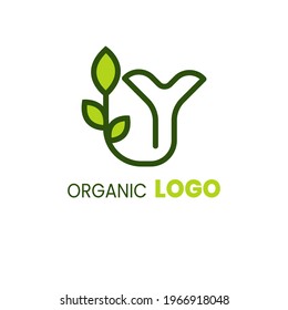 alphabet capital logo. Creative design concept green color with organic plant, logo for initial business identity letter Y