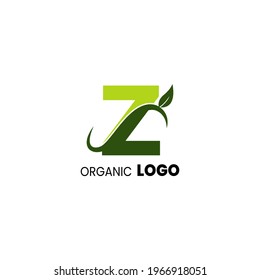 logo de la capital del alfabeto. Concepto de diseño creativo color verde con planta orgánica, logotipo para la letra inicial de identidad empresarial Z