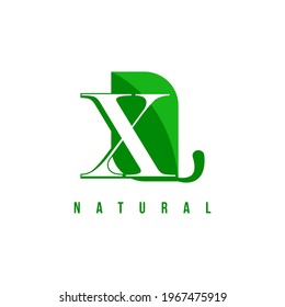 alphabet capital logo. Creative design concept green color with organic plant, logo for initial business identity letter X