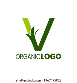Logo des Alphabets. Creative Design Konzept grüne Farbe mit Bio-Pflanzen, Logo für den ersten Business-Identitätsbrief V