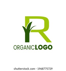 Logo des Alphabets. Creative Design Konzept grüne Farbe mit Bio-Pflanzen, Logo für den ersten Business-Identitätsbrief R