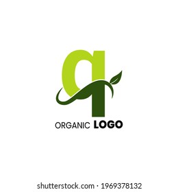 alphabet capital logo. Creative design concept green color with organic plant, logo for initial business identity letter Q