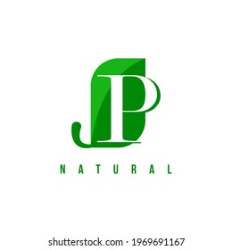 alphabet capital logo. Creative design concept green color with organic plant, logo for initial business identity letter P