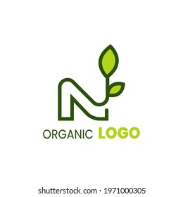 alphabet capital logo. Creative design concept green color with organic plant, logo for initial business identity letter N