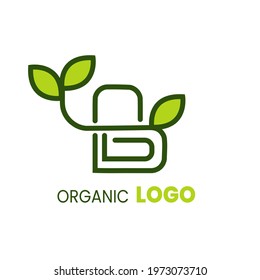 alphabet capital logo. Creative design concept green color with organic plant, logo for initial business identity letter B