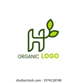 alphabet capital logo. Creative design concept green color with organic plant, logo for initial business identity letter H