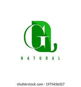 alphabet capital logo. Creative design concept green color with organic plant, logo for initial business identity letter G