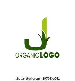 alphabet capital logo. Creative design concept green color with organic plant, logo for initial business identity letter J
