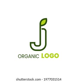 alphabet capital logo. Creative design concept green color with organic plant, logo for initial business identity letter J
