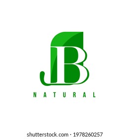 alphabet capital logo. Creative design concept green color with organic plant, logo for initial business identity letter B