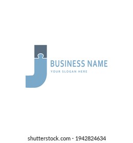 alphabet capital logo. Creative puzzle design concept, blue color with letter J logo for initial, business identity.