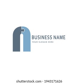 alphabet capital logo. Creative puzzle design concept, blue color with letter N logo for initial, business identity.