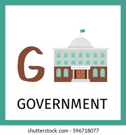 Alphabet card for kids with goverment building. Letter G card vector illustration