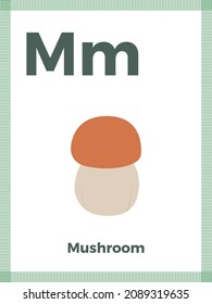 Alphabet card with letter M for children. Learning English vocabulary. Vector illustration