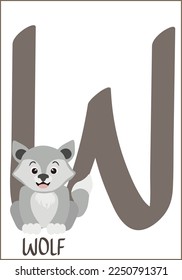Alphabet cards for kids. Educational ABC card for preschool education with animals and letters vector illustration set. Cards with cute characters and English words in alphabetical order.