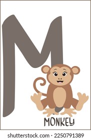Alphabet cards for kids. Educational ABC card for preschool education with animals and letters vector illustration set. Cards with cute characters and English words in alphabetical order.