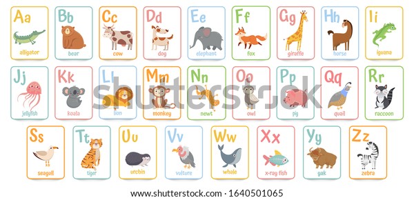 Animals English Alphabet for Kids Laminated Flash Card School Home Learn A4 EYFS 