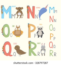  alphabet with  cartoon animals. cute vector zoo
