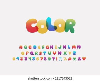 Alphabet cartoon design. Rainbow style. Letters, numbers and punctuation marks. Font vector typography. Layered EPS 10