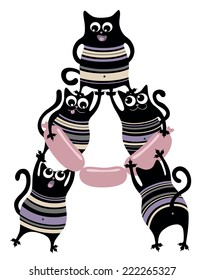 Alphabet of cats. Letter A