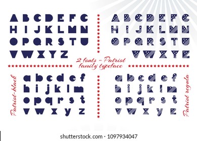 Alphabet for celebration design 4 th july in vintage style on white background with text. Vector illustration. American independence Patriot day