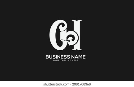 Alphabet CH or HC initial fish abstract monogram vector logo template