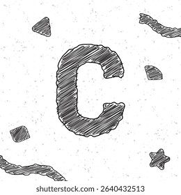 Alphabet chalk letter C. Style text effect. Grunge texture background