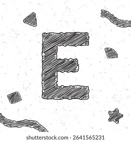 Alphabet chalk letter E. Style text effect. Grunge texture background