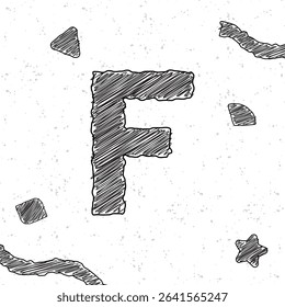 Alphabet chalk letter F. Style text effect. Grunge texture background