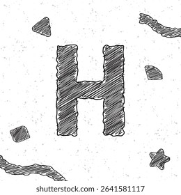 Alphabet chalk letter H. Style text effect. Grunge texture background
