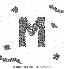 Alphabet chalk letter M. Style text effect. Grunge texture background