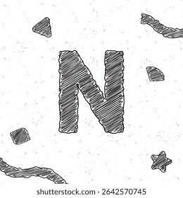 Alfabet krijtletter N. Stijl tekst effect. Grunge textuur achtergrond