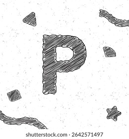 Alfabet krijtletter P. Stijl tekst effect. Grunge textuur achtergrond