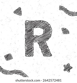 Alfabet krijtletter R. Stijl tekst effect. Grunge textuur achtergrond