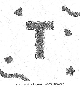 Alfabet krijtletter T. Stijl tekst effect. Grunge textuur achtergrond